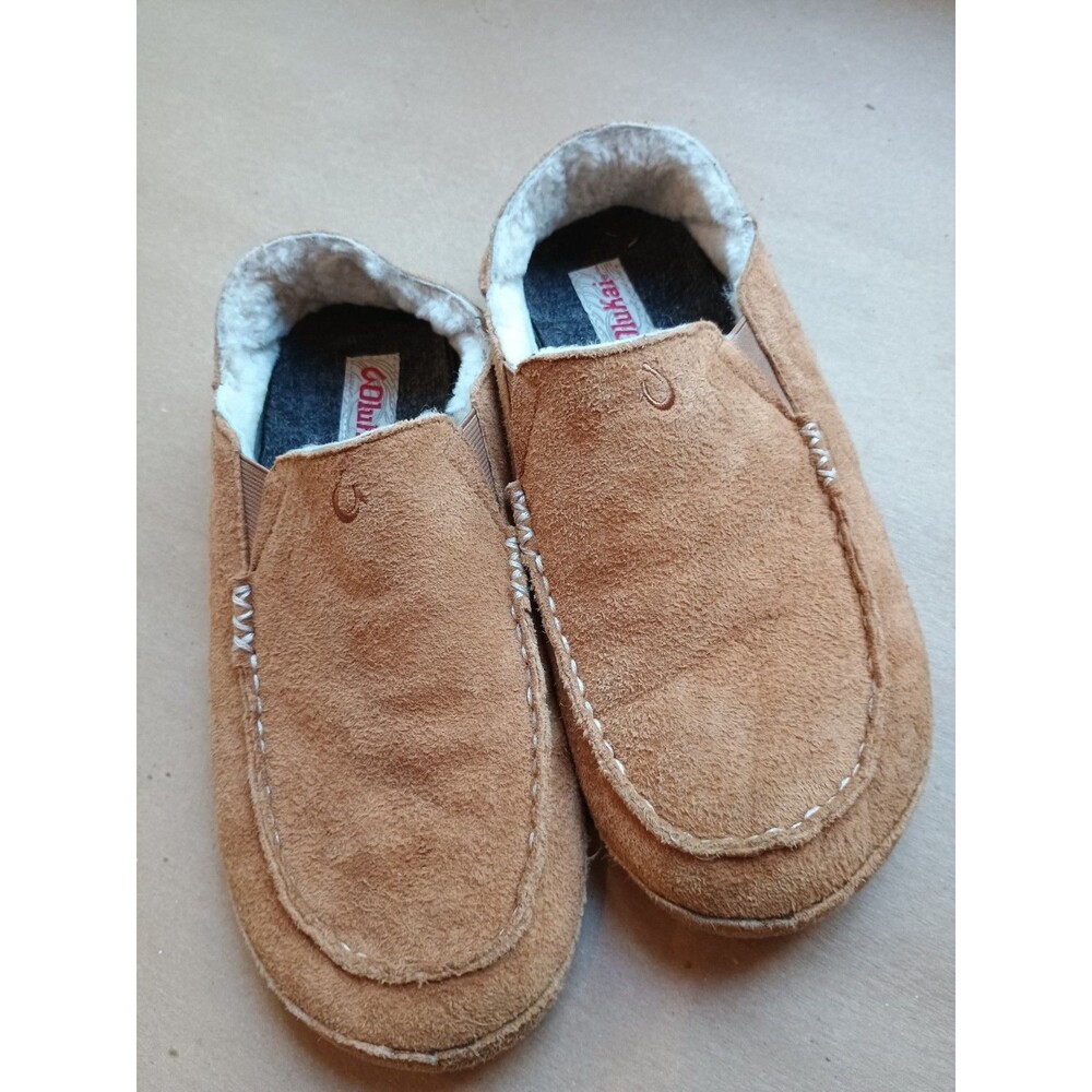 OluKai Moloa Slipper Brown Leather Shearling Lined Men’s 8 EU 41 Slip On House